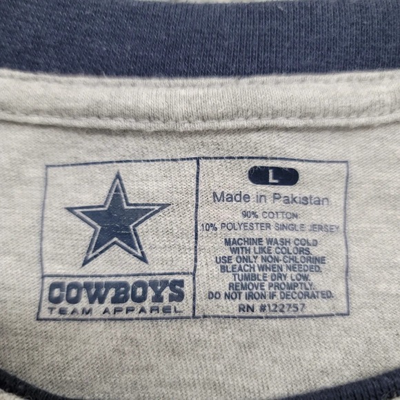 Dallas Cowboys Shirt Mens Large Gray‎ Blue thermal Sleeves NFL NFC East Spellout - Picture 7 of 10